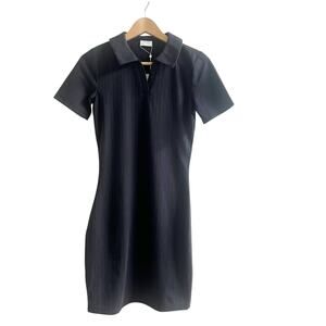 VILA Vipola Black Ribbed Short Sleeve Collard Mini Dress - Sz XS - NWT